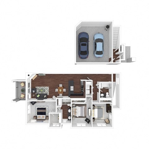 Floor plan for 3 beds, 2 baths, 1335 sqft